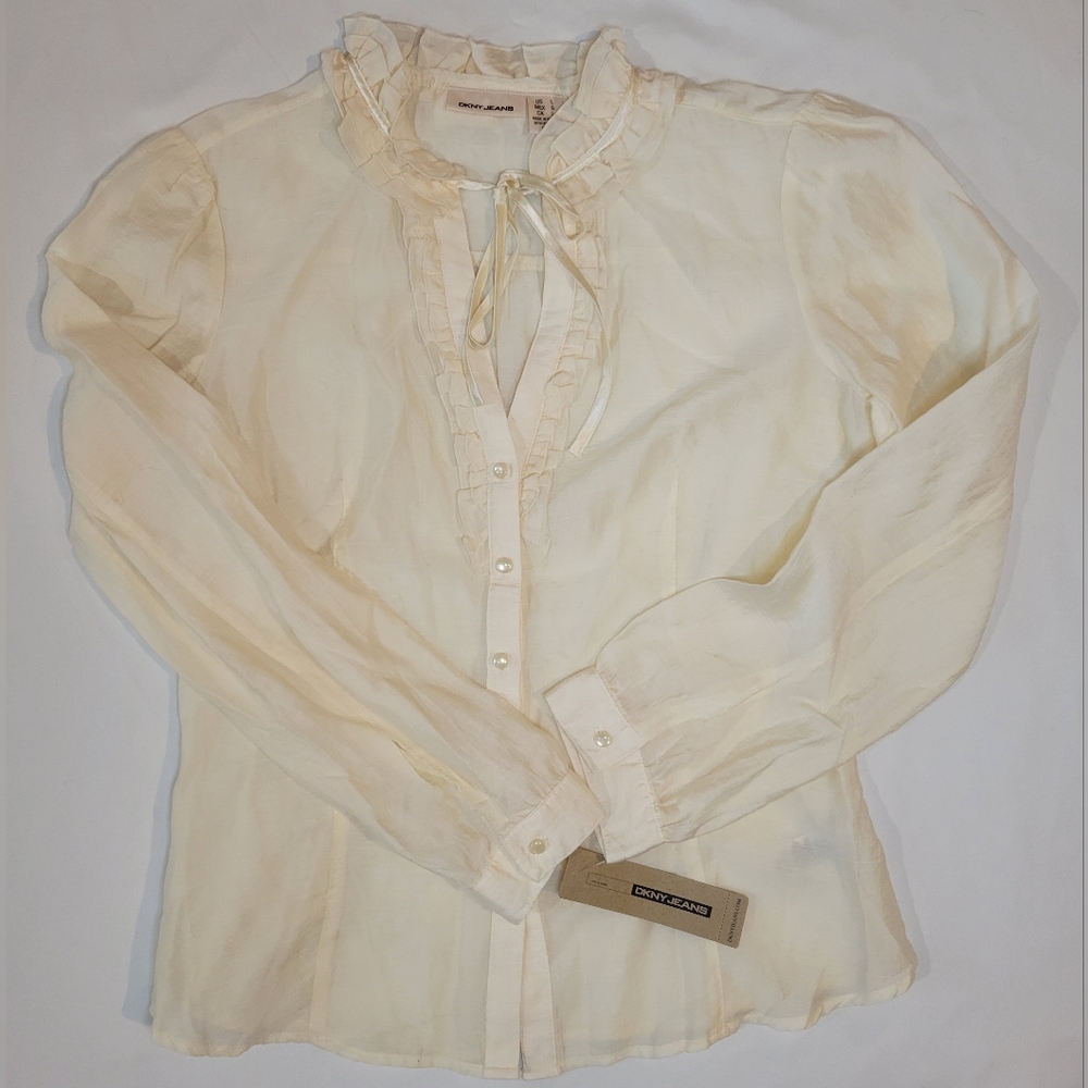 DKNY Cream Ruffle Blouse